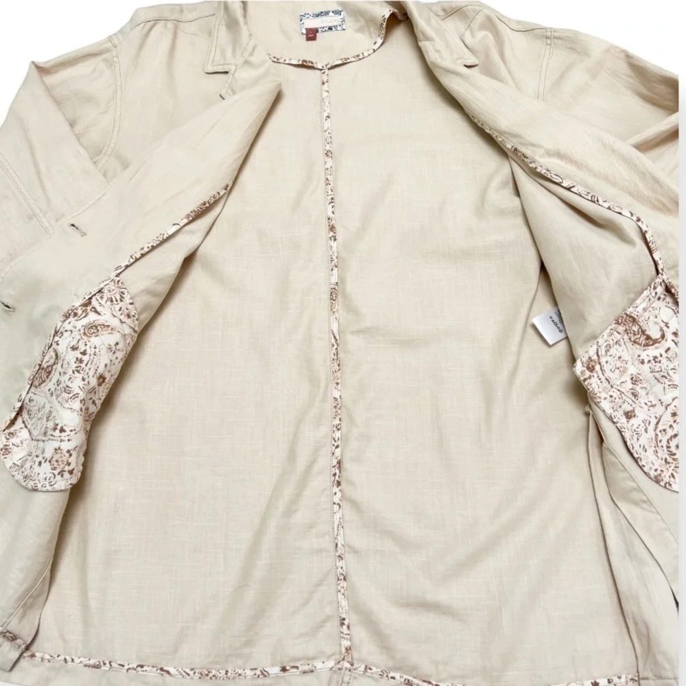 Anthropologie Pilcro Linen Blend Summer Blazer Large Cream Lagenlook Boho